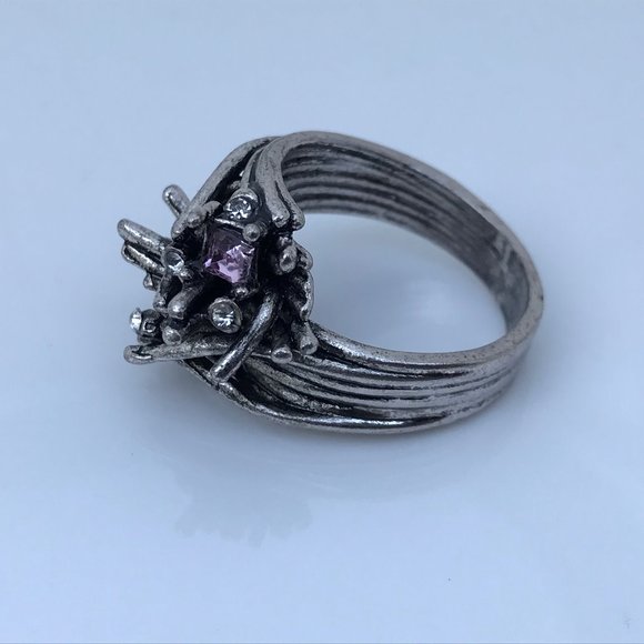 Women Ring Pink Gemstone Silver Tone Wedding Band - Picture 8 of 13